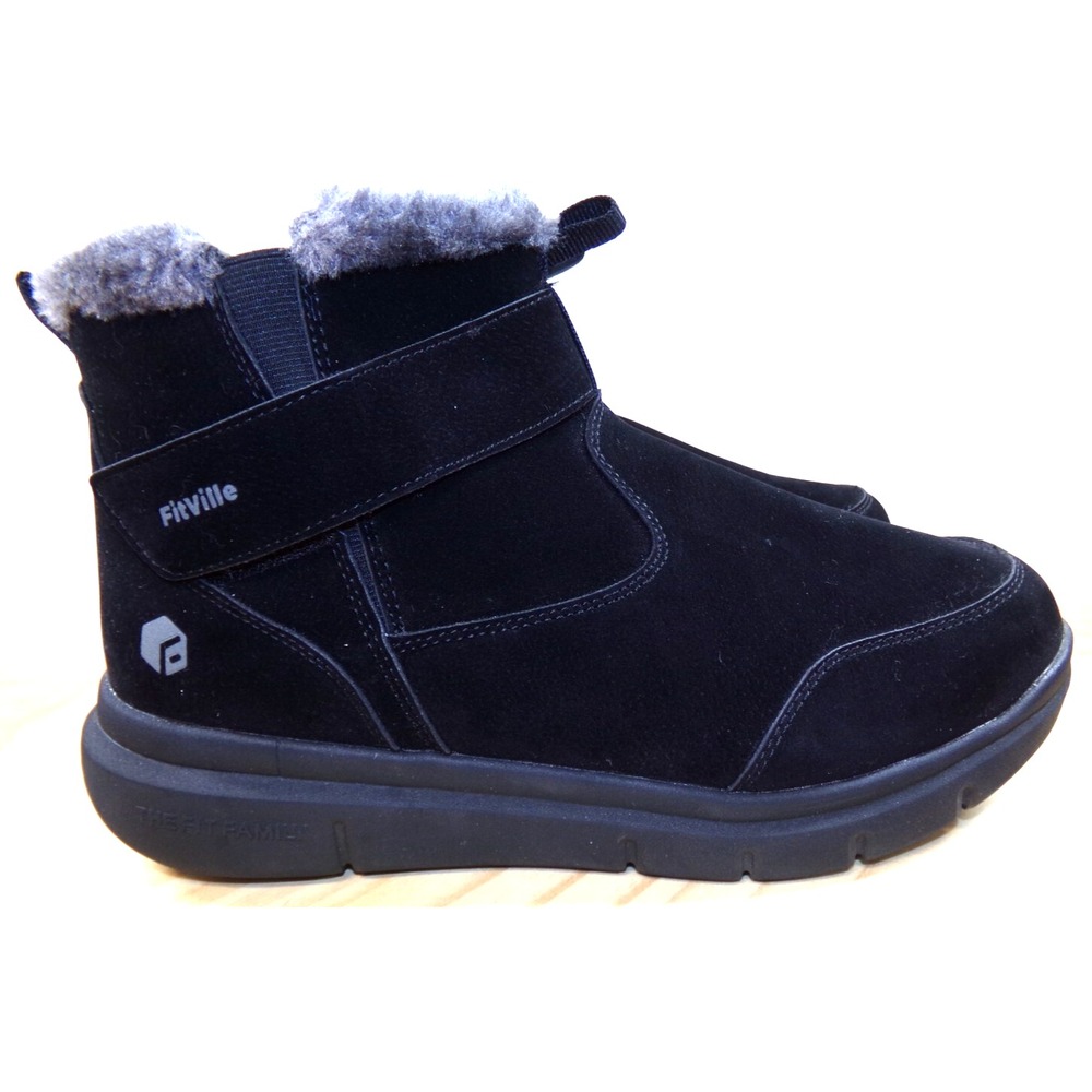 Fitville Marca Wide Fit Boots Mens Black Size 10 W Slip On Hook &‎ Loop Lined